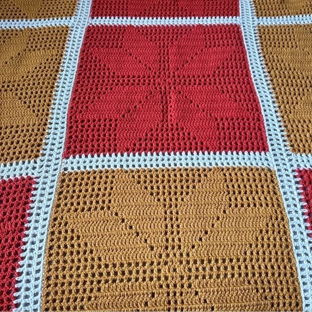 Afghan Throw Blanket Twin Gold Rust Color Mid Century Modern 55” x 75”